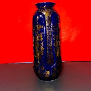 Cobalt blue vase 22kt gold paint